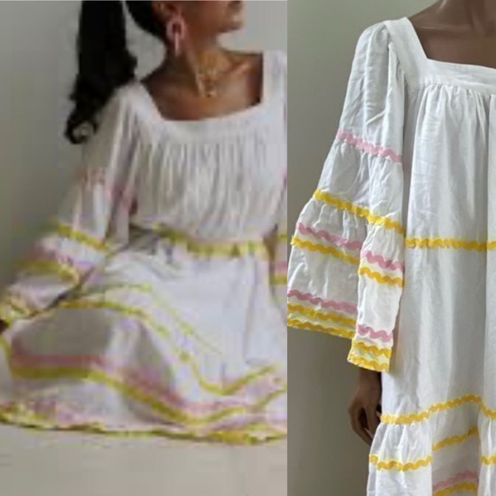 🔥 LISA MARIE FERNANDEZ BOHO HIPPY COTTON VINTAGE STYLE POCKET BELL DRESS Medium
